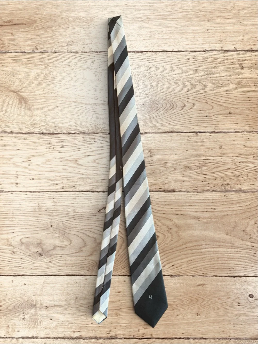 Dior Men's Diagonal Stripe Tie in Gray, Black and Silver